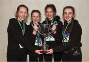 10 March 2018; The St Dominic's Cabra team, from left, Sara Byrne, Gillian Murphy, Dora Medeyesy and Claire Murphy after winning the intermediate girls 3500m during the Irish Life Health All Ireland Schools Cross Country at Waterford IT in Waterford. Photo by Matt Browne/Sportsfile
