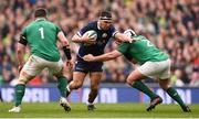 10 March 2018; Stuart McInally of Scotland in action against Rory Best, right, and Cian Healy of Ireland during the NatWest Six Nations Rugby Championship match between Ireland and Scotland at the Aviva Stadium in Dublin. Photo by Stephen McCarthy/Sportsfile