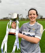 11 March 2018; U.U.C. captain Niamh Mc Bride with the cup after the Gourmet Food Parlour HEC Lagan Final match between U.U.C and A.I.T at the GAA National Games Development Centre in Abbotstown, Dublin. Photo by Eóin Noonan/Sportsfile