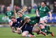 11 March 2018; Siobhan McMillan of Scotland is tackled by Claire Molloy, right, and Alisa Hughes of Ireland during the Women's Six Nations Rugby Championship match between Ireland and Scotland at Donnybrook Stadium in Dublin. Photo by David Fitzgerald/Sportsfile