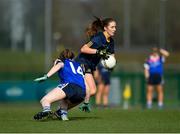 11 March 2018; Michelle Farrell of DCU in action against Chloe Fennell of WIT during the Gourmet Food Parlour HEC Giles Cup Final match between DCU and WIT at the GAA National Games Development Centre in Abbotstown, Dublin. Photo by Eóin Noonan/Sportsfile