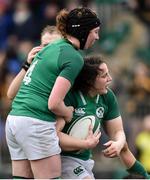 11 March 2018; Paula Fitzpatrick of Ireland is congratulated by team mate Aoife McDermott after scoring her side's second try during the Women's Six Nations Rugby Championship match between Ireland and Scotland at Donnybrook Stadium in Dublin. Photo by David Fitzgerald/Sportsfile