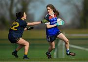 11 March 2018; Emma Murray of WIT in action against Niamh Feeney of DCU during the Gourmet Food Parlour HEC Giles Cup Final match between DCU and WIT at the GAA National Games Development Centre in Abbotstown, Dublin. Photo by Eóin Noonan/Sportsfile