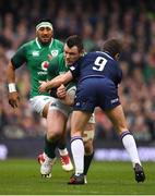 10 March 2018; Cian Healy of Ireland is tackled by Greig Laidlaw of Scotland during the NatWest Six Nations Rugby Championship match between Ireland and Scotland at the Aviva Stadium in Dublin. Photo by Brendan Moran/Sportsfile
