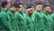 10 March 2018; Jacob Stockdale of Ireland, 3rd from right, stands alongside his team-mates prior to the NatWest Six Nations Rugby Championship match between Ireland and Scotland at the Aviva Stadium in Dublin. Photo by Brendan Moran/Sportsfile