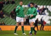 10 March 2018; Jonathan Sexton, left, and Joey Carbery of Ireland prior to the NatWest Six Nations Rugby Championship match between Ireland and Scotland at the Aviva Stadium in Dublin. Photo by Brendan Moran/Sportsfile