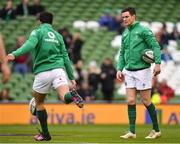 10 March 2018; Jonathan Sexton, right, and Joey Carbery of Ireland prior to the NatWest Six Nations Rugby Championship match between Ireland and Scotland at the Aviva Stadium in Dublin. Photo by Brendan Moran/Sportsfile