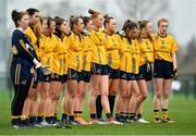 11 March 2018; DCU team stand for the playing of the National Anthem ahead of the Gourmet Food Parlour HEC O'Connor Cup Final match between UL and DCU at the GAA National Games Development Centre in Abbotstown, Dublin. Photo by Eóin Noonan/Sportsfile