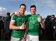 11 March 2018; Dan Morrissey and Declan Hannon Limerick celebrate after the Allianz Hurling League Division 1B Round 5 match between Galway and Limerick at Pearse Stadium in Galway. Photo by Diarmuid Greene/Sportsfile