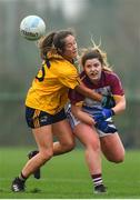 11 March 2018; Laurie Ryan of UL action against Eabha Rutlege of DCU during the Gourmet Food Parlour HEC O'Connor Cup Final match between UL and DCU at the GAA National Games Development Centre in Abbotstown, Dublin. Photo by Eóin Noonan/Sportsfile