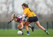 11 March 2018; Laura Rogers of UL action against Leah Caffrey of DCU during the Gourmet Food Parlour HEC O'Connor Cup Final match between UL and DCU at the GAA National Games Development Centre in Abbotstown, Dublin. Photo by Eóin Noonan/Sportsfile