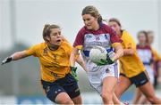11 March 2018; Grace Kelly of UL action against Katie Murray of DCU during the Gourmet Food Parlour HEC O'Connor Cup Final match between UL and DCU at the GAA National Games Development Centre in Abbotstown, Dublin. Photo by Eóin Noonan/Sportsfile