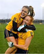 11 March 2018; Aishling Moloney of DCU celebrates with team mate Sarah Rowe after the Gourmet Food Parlour HEC O'Connor Cup Final match between UL and DCU at the GAA National Games Development Centre in Abbotstown, Dublin. Photo by Eóin Noonan/Sportsfile