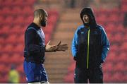 9 March 2018; Leinster head coach Leo Cullen, right, and Scott Fardy of Leinster ahead of the Guinness PRO14 Round 17 match between Scarlets and Leinster at Parc Y Scarlets in Llanelli, Wales. Photo by Ramsey Cardy/Sportsfile