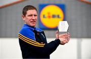 12 March 2018; The Lidl/Irish Daily Star Manager of the Month for February was announced today as Mick O'Rourke from Wicklow. Under Mick's guidance, Wicklow boast a 100 per cent record to date in Division 4 of the 2018 Lidl Ladies National Football League. Pictured is Mick O'Rourke with his award at Lidl in Naas. Photo by Sam Barnes/Sportsfile