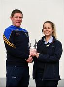 12 March 2018; The Lidl/Irish Daily Star Manager of the Month for February was announced today as Mick O'Rourke from Wicklow. Under Mick's guidance, Wicklow boast a 100 per cent record to date in Division 4 of the 2018 Lidl Ladies National Football League. Mick was presented with the award by Dawn Hayden, Deputy Store Manager, Lidl, Naas. Photo by Sam Barnes/Sportsfile