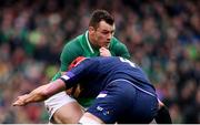 10 March 2018; Cian Healy of Ireland is tackled by Grant Gilchrist of Scotland during the NatWest Six Nations Rugby Championship match between Ireland and Scotland at the Aviva Stadium in Dublin. Photo by Ramsey Cardy/Sportsfile