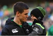 10 March 2018: Jonathan Sexton of Ireland with son Luca following the NatWest Six Nations Rugby Championship match between Ireland and Scotland at the Aviva Stadium in Dublin. Photo by Ramsey Cardy/Sportsfile