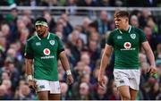 10 March 2018: Bundee Aki, left, and Garry Ringrose of Ireland during the NatWest Six Nations Rugby Championship match between Ireland and Scotland at the Aviva Stadium in Dublin. Photo by Ramsey Cardy/Sportsfile