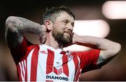12 March 2018; Rory Patterson of Derry City reacts after a missed goal opportunity during the SSE Airtricity League Premier Division match between Derry City and Limerick at the Brandywell Stadium in Derry. Photo by Oliver McVeigh/Sportsfile