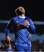 12 March 2018; Sander Puri of Waterford celebrates after scoring his side's first goal  during the SSE Airtricity League Premier Division match between Waterford and Bohemians at Waterford Regional Sports Centre in Waterford. Photo by Harry Murphy/Sportsfile