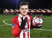 12 March 2018; Ronan Hale of Derry City with the match ball after scoring a hat-trick in the SSE Airtricity League Premier Division match between Derry City and Limerick at the Brandywell Stadium in Derry. Photo by Oliver McVeigh/Sportsfile