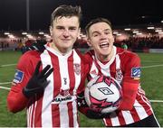 12 March 2018; Ronan Hale, left, and Rory Hale of Derry City celebrate after the SSE Airtricity League Premier Division match between Derry City and Limerick at the Brandywell Stadium in Derry. Photo by Oliver McVeigh/Sportsfile
