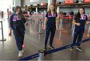 13 March 2018; Dublin players, from left, Noelle Healy, Ciara Trant and Sinéad Goldrick playing keepie uppie ahead of the TG4 Ladies Football All-Star Tour departure to Bangkok at Dublin Airport, Dublin. Photo by Piaras Ó Mídheach/Sportsfile