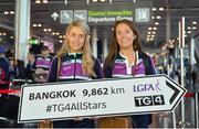 13 March 2018; Cork's Orla Finn, left, and Emma Spillane get ready for the TG4 Ladies Football All-Star Tour departure to Bangkok at Dublin Airport, in Dublin. Photo by Piaras Ó Mídheach/Sportsfile