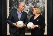 13 March 2018; The Ladies Gaelic Football Association and championship sponsors TG4 have announced details of their 2018 summer schedule. TG4 will screen 19 fixtures covering the senior and intermediate championships, while special activities to mark Bliain na Gaeilge were also confirmed. Pictured at the Croke Park Hotel are, Ceannaire Spóirt TG4 Rónán Ó Coisdealbha, and LGFA President Marie Hickey. Photo by Piaras Ó Mídheach/Sportsfile