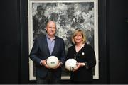 13 March 2018; The Ladies Gaelic Football Association and championship sponsors TG4 have announced details of their 2018 summer schedule. TG4 will screen 19 fixtures covering the senior and intermediate championships, while special activities to mark Bliain na Gaeilge were also confirmed. Pictured at the Croke Park Hotel are, Ceannaire Spóirt TG4 Rónán Ó Coisdealbha, and LGFA President Marie Hickey. Photo by Piaras Ó Mídheach/Sportsfile