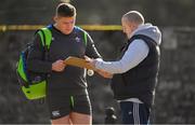 13 March 2018; Tadhg Furlong signs an autogaph on arrival at Ireland rugby squad training at Carton House in Maynooth, Co Kildare. Photo by Brendan Moran/Sportsfile