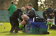 13 March 2018; Tadhg Furlong with team masseur Willie Bennett during Ireland rugby squad training at Carton House in Maynooth, Co Kildare. Photo by Brendan Moran/Sportsfile
