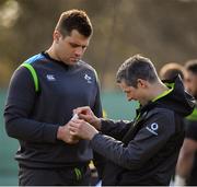 13 March 2018; CJ Stander with team physio Keith Fox during Ireland rugby squad training at Carton House in Maynooth, Co Kildare. Photo by Brendan Moran/Sportsfile