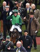 13 March 2018; Jockey Ruby Walsh acknowledges the crowd as he enters the winners' enclosure after winning the Racing Post Arkle Challenge Trophy Steeple Chase on Footpad on Day One of the Cheltenham Racing Festival at Prestbury Park in Cheltenham, England. Photo by Seb Daly/Sportsfile