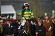 13 March 2018; Jockey Barry Geraghty, celebrates after winning The UniBet Champion Hurdle Challenge Trophy on Buveur D'air, on Day One of the Cheltenham Racing Festival at Prestbury Park in Cheltenham, England. Photo by Ramsey Cardy/Sportsfile
