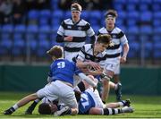 13 March 2018; Finn McCarrick of Belvedere College is tackled by Seanan Devereux of St Mary's College during the Bank of Ireland Leinster Schools Junior Cup Semi-Final match between Belvedere College and St Mary’s College at Donnybrook Stadium in Dublin. Photo by Harry Murphy/Sportsfile