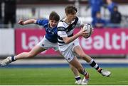 13 March 2018; Daniel Hawkshaw of Belvedere College is tackled by Adam Mulvihill of St Mary's College during the Bank of Ireland Leinster Schools Junior Cup Semi-Final match between Belvedere College and St Mary’s College at Donnybrook Stadium in Dublin. Photo by Harry Murphy/Sportsfile