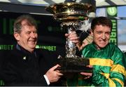 13 March 2018; Owner JP McManus and jockey Barry Geraghty after winning the UniBet Champion Hurdle Challenge Trophy with Buveur D'air on Day One of the Cheltenham Racing Festival at Prestbury Park in Cheltenham, England. Photo by Ramsey Cardy/Sportsfile