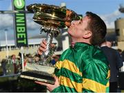 13 March 2018; Jockey Barry Geraghty after winning the UniBet Champion Hurdle Challenge Trophy with Buveur D'air on Day One of the Cheltenham Racing Festival at Prestbury Park in Cheltenham, England. Photo by Ramsey Cardy/Sportsfile
