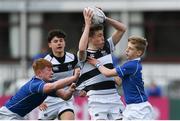 13 March 2018; Daniel Hawkshaw of Belvedere College is tackled by Matthew Black and Daniel Leane of St Mary's College during the Bank of Ireland Leinster Schools Junior Cup Semi-Final match between Belvedere College and St Mary’s College at Donnybrook Stadium in Dublin. Photo by Harry Murphy/Sportsfile