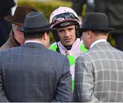 13 March 2018; Jockey Ruby Walsh in conversation with the winning connections following the OLBG Mares’ Hurdle Race on Day One of the Cheltenham Racing Festival at Prestbury Park in Cheltenham, England. Photo by Seb Daly/Sportsfile