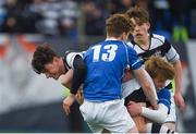 13 March 2018; Joshua Murphy of Belvedere College is tackled by Rob Nolan, left, and Seanan Devereux of St Mary's College during the Bank of Ireland Leinster Schools Junior Cup Semi-Final match between Belvedere College and St Mary's College at Donnybrook Stadium in Dublin. Photo by Daire Brennan/Sportsfile
