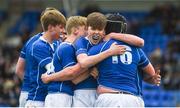 13 March 2018; Darragh Gilbourne, left, celebrates with Andrew Gibbons of St Mary's College, after Gibbons scored his side's second try during the Bank of Ireland Leinster Schools Junior Cup Semi-Final match between Belvedere College and St Mary's College at Donnybrook Stadium in Dublin. Photo by Daire Brennan/Sportsfile