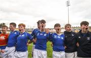 13 March 2018; St Mary's College players, left to right, Matthew O'Shea, Matthew Gallagher, Matthew Black, Garreth O'Moore, Hugo Massey, Darragh Gilbourne, Colum Dillon, and Tom McEniff, sing their school anthem after the Bank of Ireland Leinster Schools Junior Cup Semi-Final match between Belvedere College and St Mary's College at Donnybrook Stadium in Dublin. Photo by Daire Brennan/Sportsfile