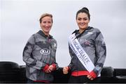 14 March 2018; Catherina McKiernan and Rose of Tralee Jennifer Byrne set the pace ahead of the inaugural Kia Race Series which kicks off on the 17th March with The Streets of Portlaoise 5K. The Kia Race Series will bring together seven well established regional races around Ireland under one umbrella with an added closed road running event in Mondello Park. The Kia Race Series is encouraging Ireland’s best male and female distance athletes to compete against each other, with a new Kia Stonic up for grabs for both the overall male and female winner of the series. To be eligible to win the series, runners must take part in five of the eight races including the finale. There is the added incentive of €7,000 bonus fund available for course records.   Runners can enter on-line on kiaraceseries.com and join the conversation on Twitter and Facebook @KiaRaceSeries. Pictured at the launch are Catherina McKiernan and Rose of Tralee Jennifer Byrne at Mondello Park Race Course in Donore, Kildare. Photo by Sam Barnes/Sportsfile