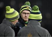 10 March 2018: Donegal assistant manager Paul McGonigle, centre, along with selector Karl Lacey, left, and  Donegal manager Declan Bonner, right, before the Allianz Football League Division 1 Round 5 match between Tyrone and Donegal at Healy Park in Omagh, Co Tyrone.. Photo by Oliver McVeigh/Sportsfile