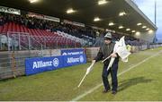 10 March 2018: Omagh St Enda's groundsman Pol Turbitt putting out the flags before the Allianz Football League Division 1 Round 5 match between Tyrone and Donegal at Healy Park in Omagh, Co Tyrone. Photo by Oliver McVeigh/Sportsfile