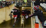 10 March 2018: Matthew Donnelly of Tyrone leads his team on to the pitch before the Allianz Football League Division 1 Round 5 match between Tyrone and Donegal at Healy Park in Omagh, Co Tyrone. Photo by Oliver McVeigh/Sportsfile