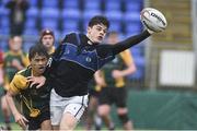 14 March 2018: Harry O'Neill of Dundalk Grammar School is tackled by Stefan San Agustin of CBS Enniscorthy - St Marys during the Duff Cup Final match between CBS Enniscorthy - St Marys and Dundalk Grammar at Donnybrook Stadium in Dublin. Photo by Matt Browne/Sportsfile
